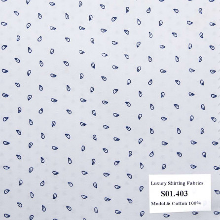 S01.403 - Sơmi Cotton & Modal - Trắng Hoa Văn Xanh Dương